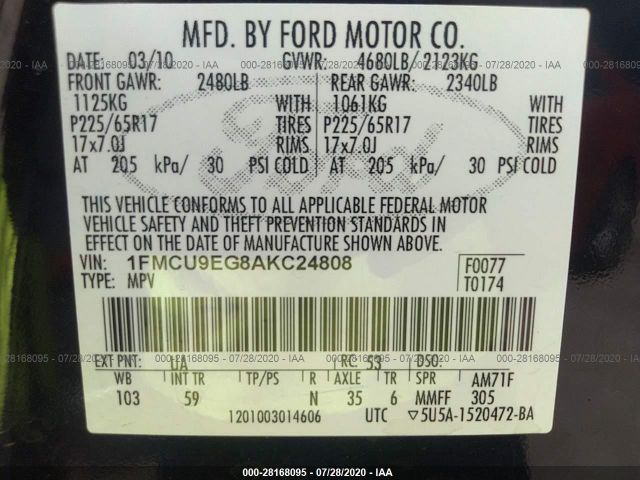 Photo 8 VIN: 1FMCU9EG8AKC24808 - FORD ESCAPE 