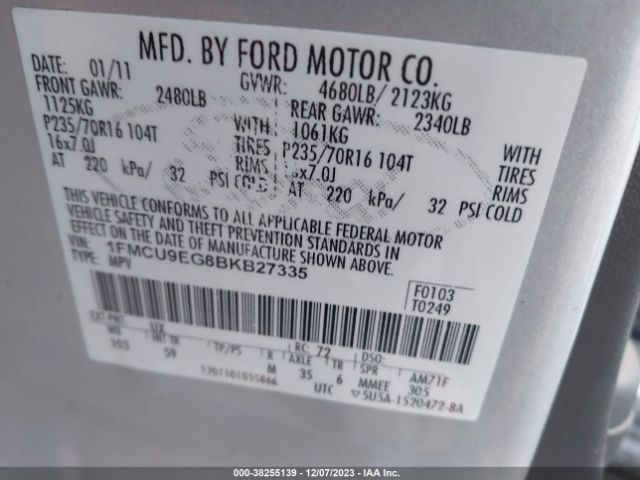 Photo 8 VIN: 1FMCU9EG8BKB27335 - FORD ESCAPE 