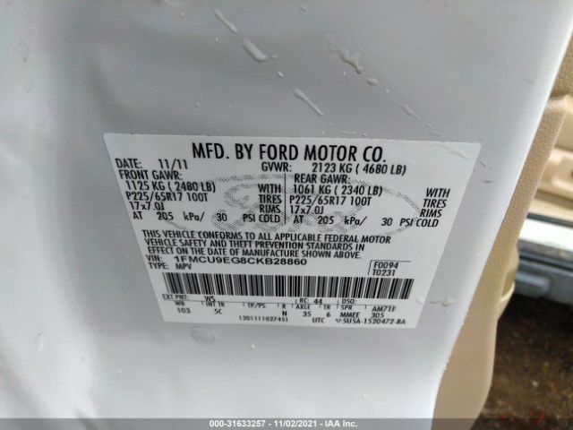 Photo 8 VIN: 1FMCU9EG8CKB28860 - FORD ESCAPE 