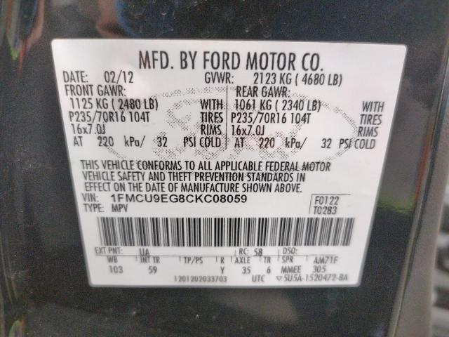 Photo 9 VIN: 1FMCU9EG8CKC08059 - FORD ESCAPE LIM 