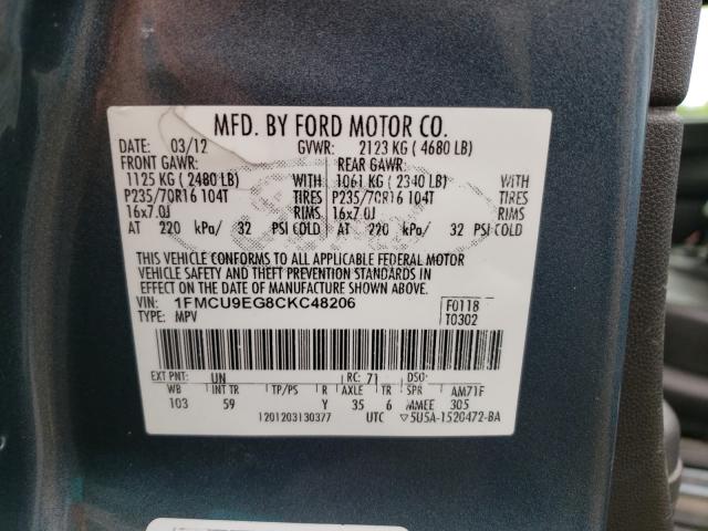 Photo 9 VIN: 1FMCU9EG8CKC48206 - FORD ESCAPE 