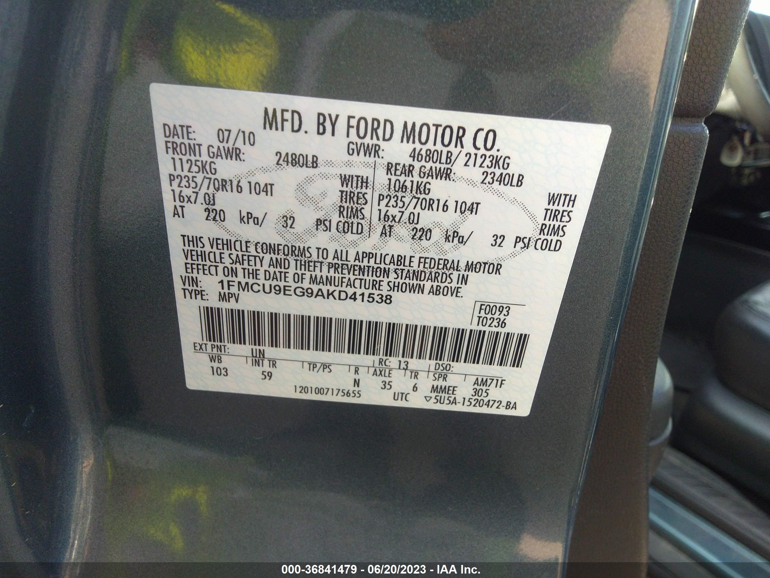 Photo 8 VIN: 1FMCU9EG9AKD41538 - FORD ESCAPE 