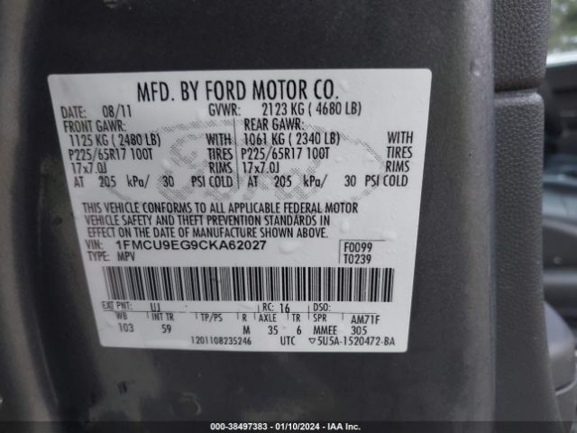 Photo 8 VIN: 1FMCU9EG9CKA62027 - FORD ESCAPE 