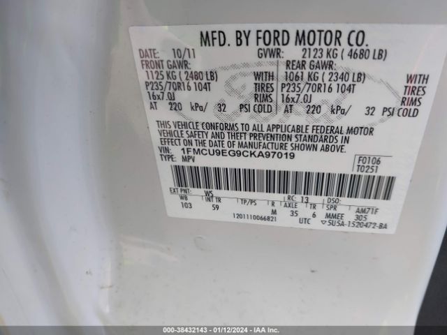 Photo 8 VIN: 1FMCU9EG9CKA97019 - FORD ESCAPE 