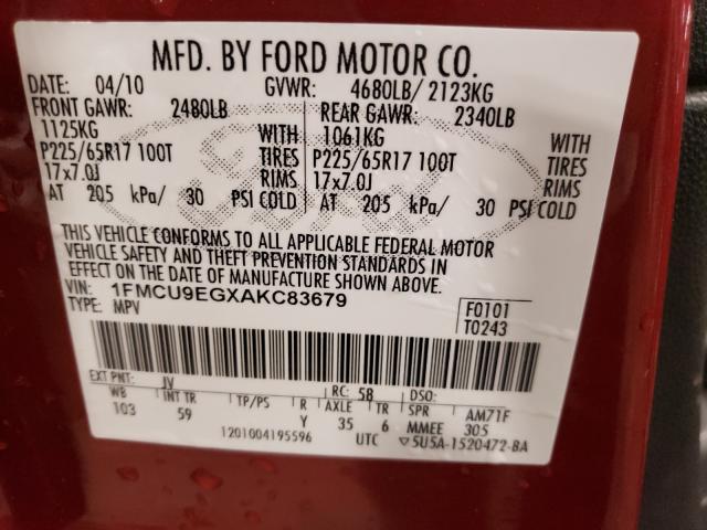 Photo 9 VIN: 1FMCU9EGXAKC83679 - FORD ESCAPE LIM 