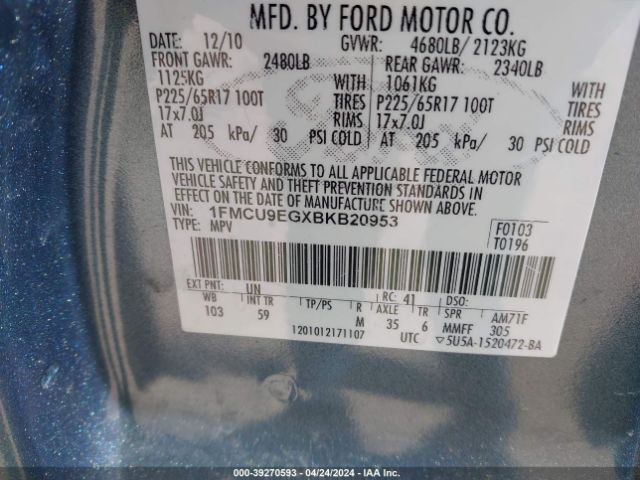 Photo 8 VIN: 1FMCU9EGXBKB20953 - FORD ESCAPE 