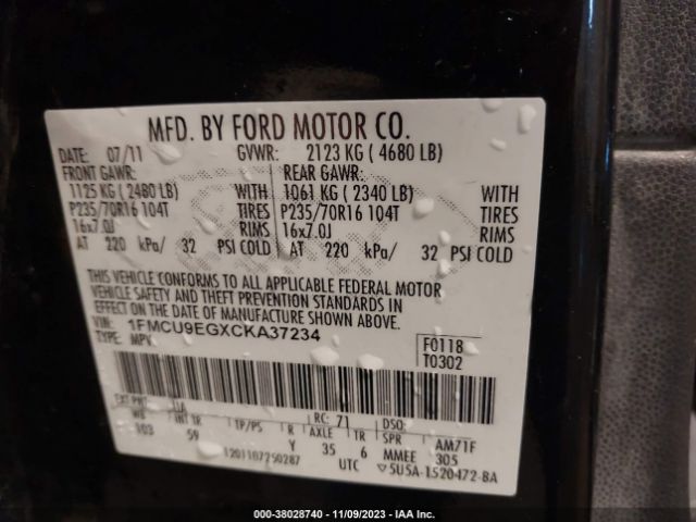 Photo 8 VIN: 1FMCU9EGXCKA37234 - FORD ESCAPE 