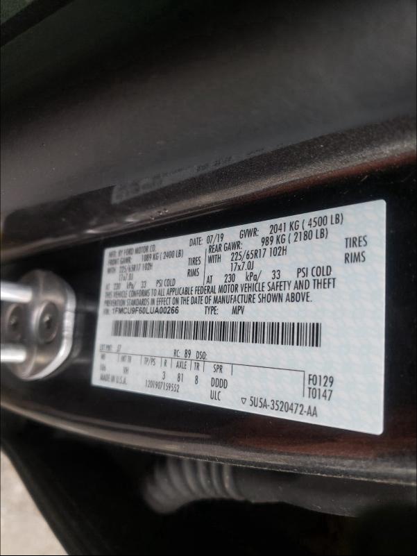 Photo 9 VIN: 1FMCU9F60LUA00266 - FORD ESCAPE S 