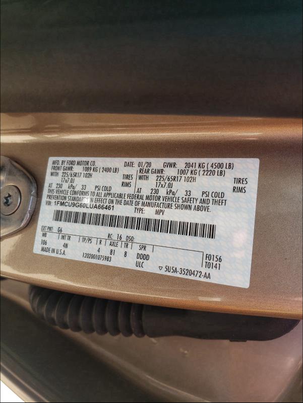 Photo 9 VIN: 1FMCU9G60LUA66461 - FORD ESCAPE SE 