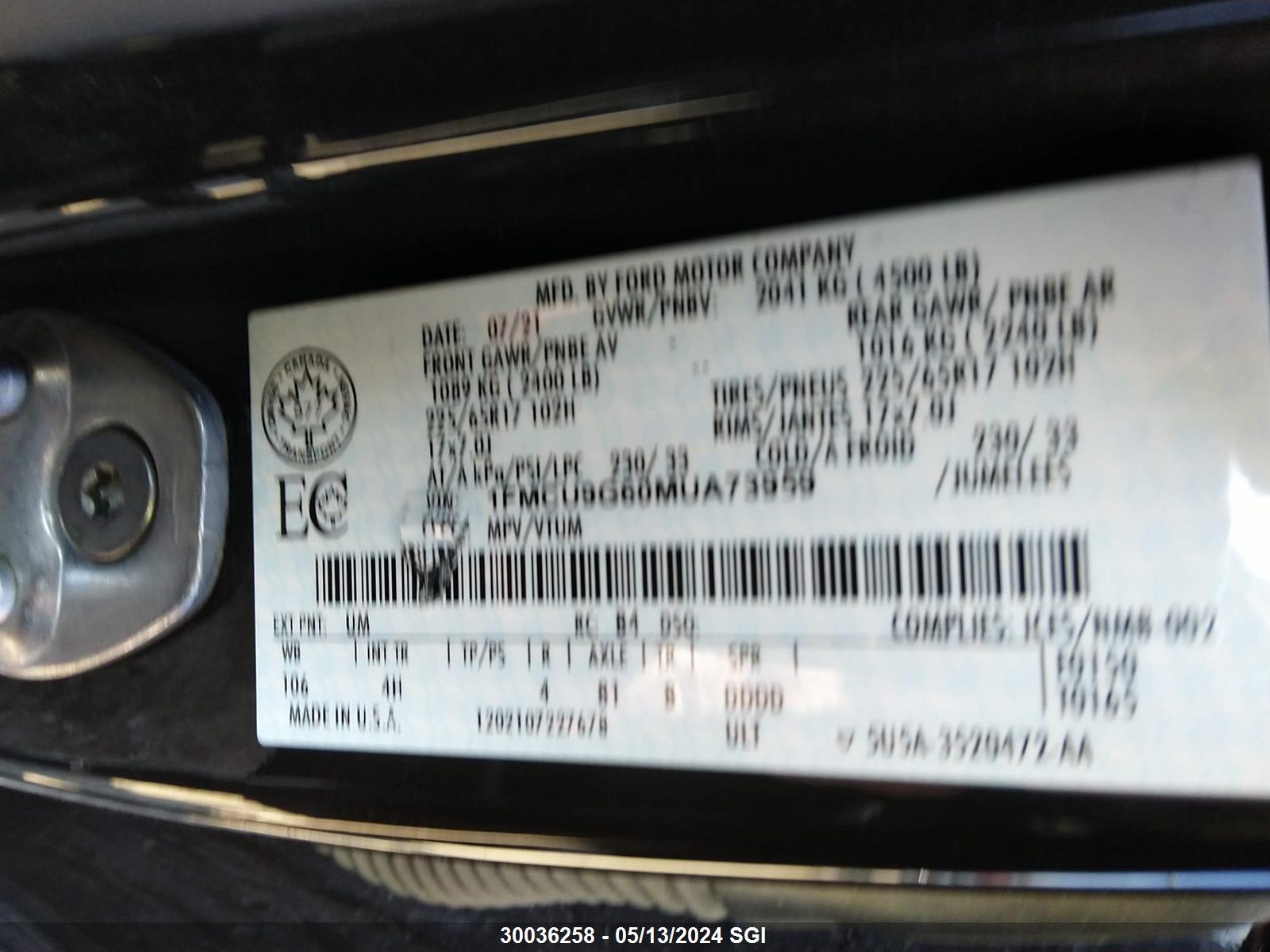 Photo 8 VIN: 1FMCU9G60MUA73959 - FORD ESCAPE 