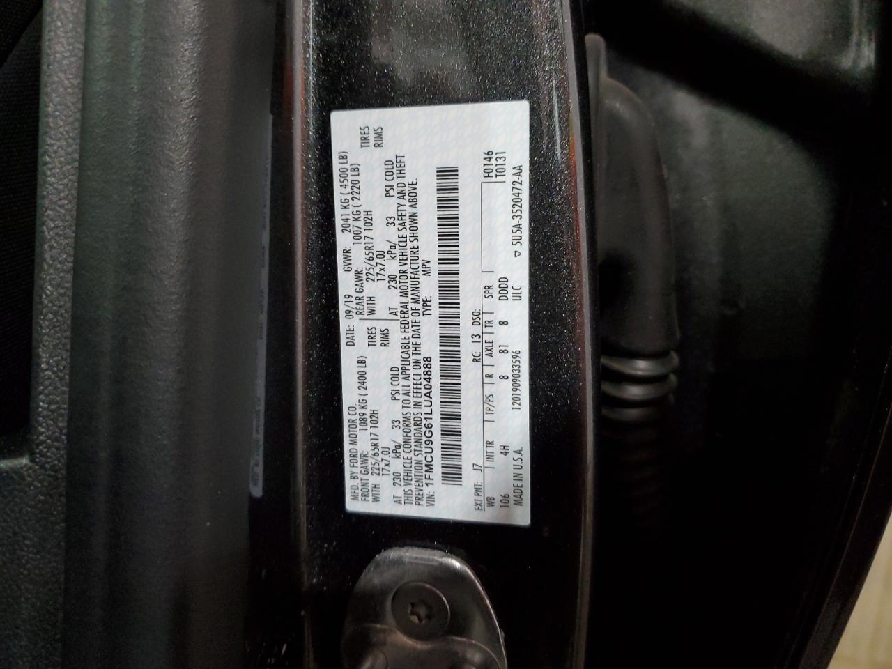 Photo 13 VIN: 1FMCU9G61LUA04888 - FORD ESCAPE 