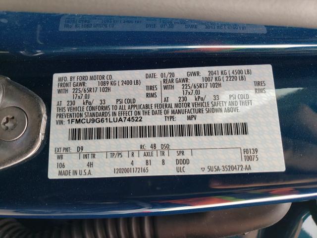 Photo 9 VIN: 1FMCU9G61LUA74522 - FORD ESCAPE SE 