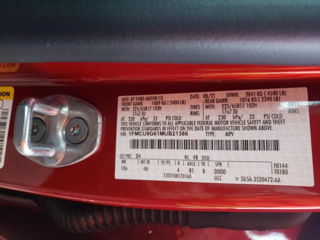 Photo 9 VIN: 1FMCU9G61MUB21386 - FORD ESCAPE SE 