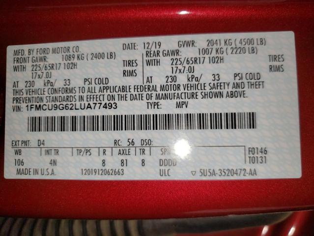 Photo 9 VIN: 1FMCU9G62LUA77493 - FORD ESCAPE SE 