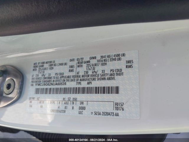 Photo 8 VIN: 1FMCU9G62NUA60535 - FORD ESCAPE 