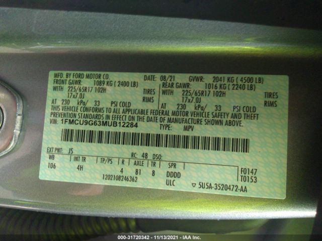 Photo 8 VIN: 1FMCU9G63MUB12284 - FORD ESCAPE 