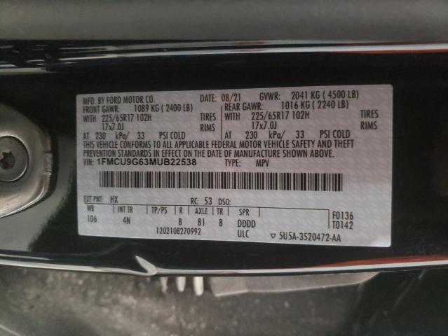 Photo 9 VIN: 1FMCU9G63MUB22538 - FORD ESCAPE SE 