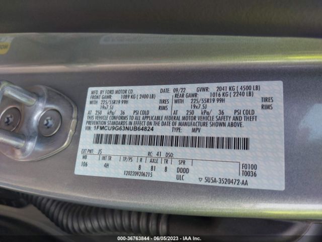 Photo 8 VIN: 1FMCU9G63NUB64824 - FORD ESCAPE 