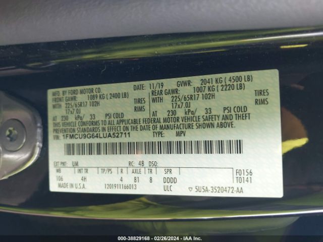 Photo 8 VIN: 1FMCU9G64LUA52711 - FORD ESCAPE 