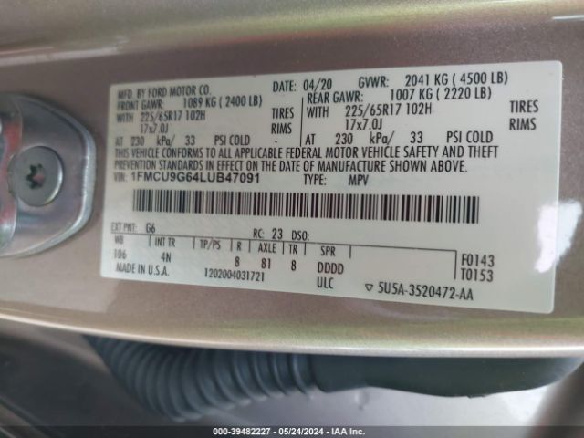 Photo 8 VIN: 1FMCU9G64LUB47091 - FORD ESCAPE 