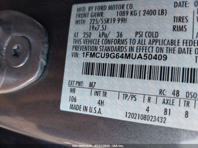 Photo 8 VIN: 1FMCU9G64MUA50409 - FORD ESCAPE 