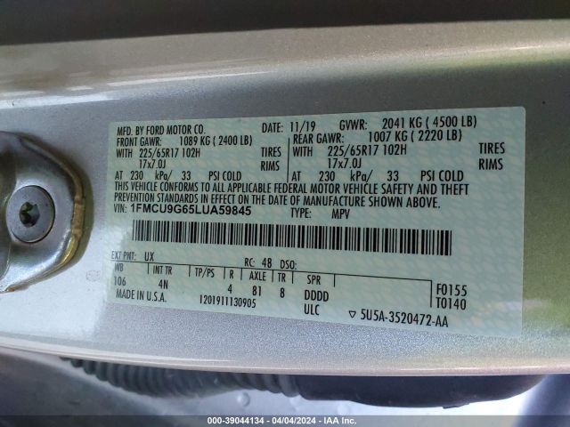 Photo 8 VIN: 1FMCU9G65LUA59845 - FORD ESCAPE 