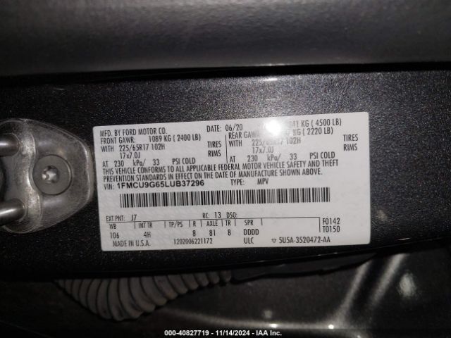 Photo 8 VIN: 1FMCU9G65LUB37296 - FORD ESCAPE 