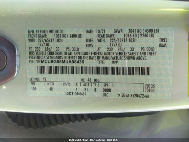 Photo 8 VIN: 1FMCU9G65MUA98436 - FORD ESCAPE 