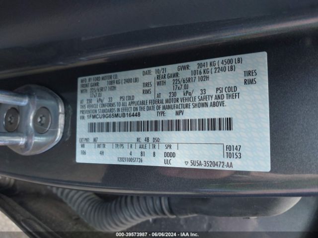 Photo 8 VIN: 1FMCU9G65MUB16448 - FORD ESCAPE 