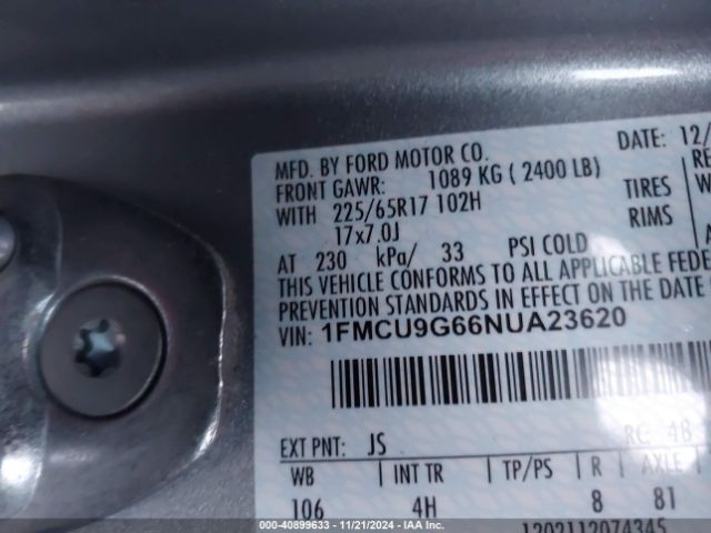 Photo 8 VIN: 1FMCU9G66NUA23620 - FORD ESCAPE 