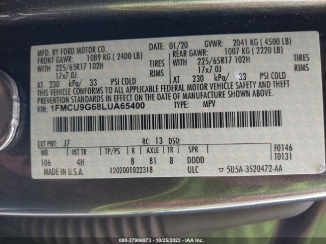 Photo 8 VIN: 1FMCU9G68LUA65400 - FORD ESCAPE 