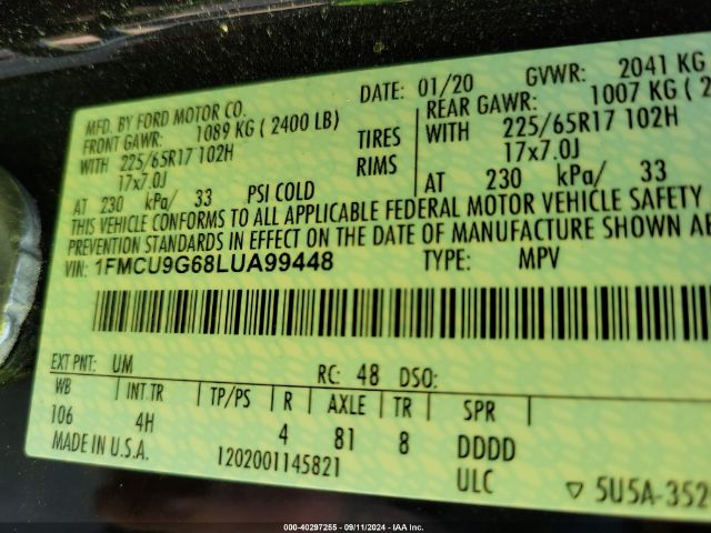 Photo 8 VIN: 1FMCU9G68LUA99448 - FORD ESCAPE 