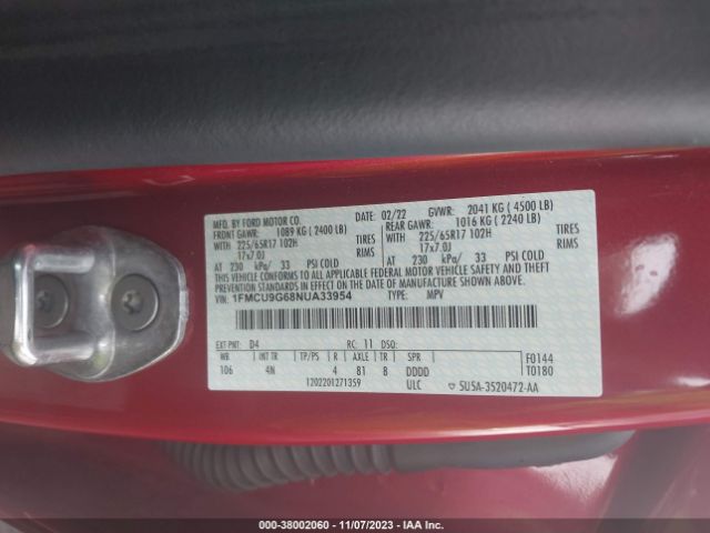 Photo 8 VIN: 1FMCU9G68NUA33954 - FORD ESCAPE 