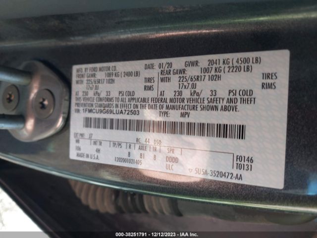 Photo 8 VIN: 1FMCU9G69LUA72503 - FORD ESCAPE 