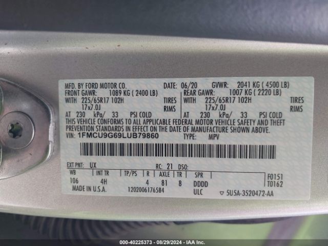 Photo 8 VIN: 1FMCU9G69LUB79860 - FORD ESCAPE 