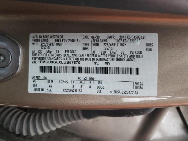 Photo 11 VIN: 1FMCU9G6XLUB67670 - FORD ESCAPE SE 