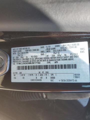 Photo 12 VIN: 1FMCU9G6XMUB17742 - FORD ESCAPE SE 