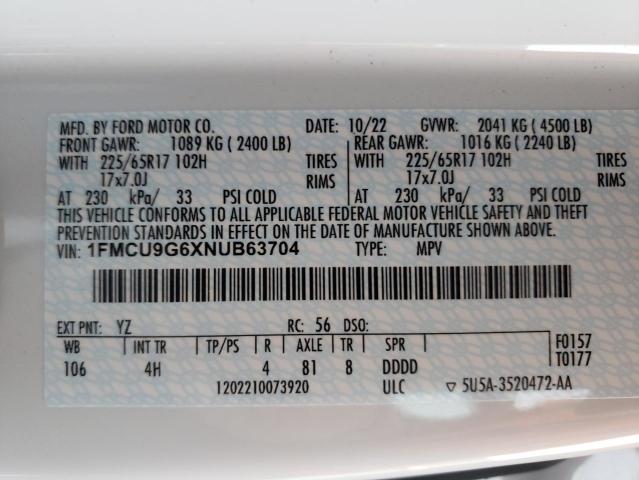 Photo 12 VIN: 1FMCU9G6XNUB63704 - FORD ESCAPE 