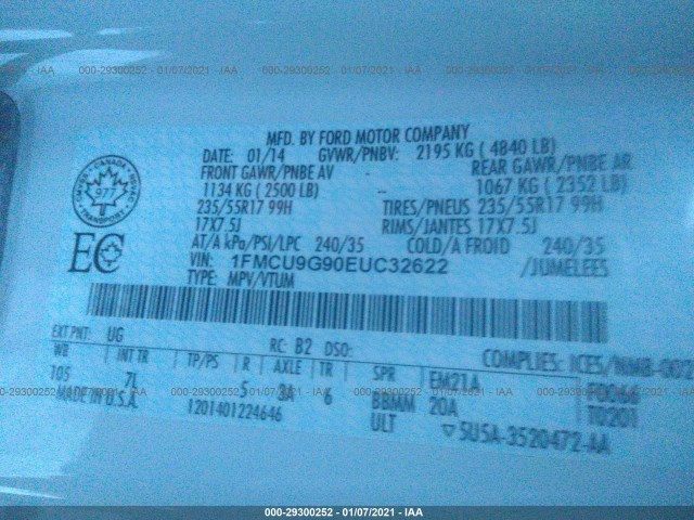 Photo 8 VIN: 1FMCU9G90EUC32622 - FORD ESCAPE 