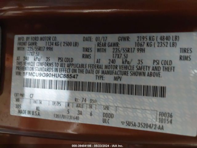 Photo 8 VIN: 1FMCU9G90HUC88547 - FORD ESCAPE 