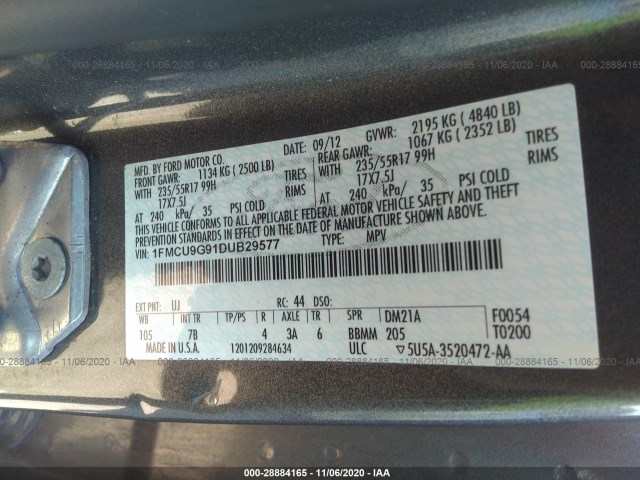 Photo 8 VIN: 1FMCU9G91DUB29577 - FORD ESCAPE 