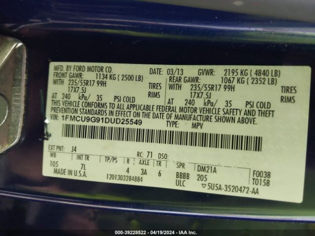 Photo 8 VIN: 1FMCU9G91DUD25549 - FORD ESCAPE 