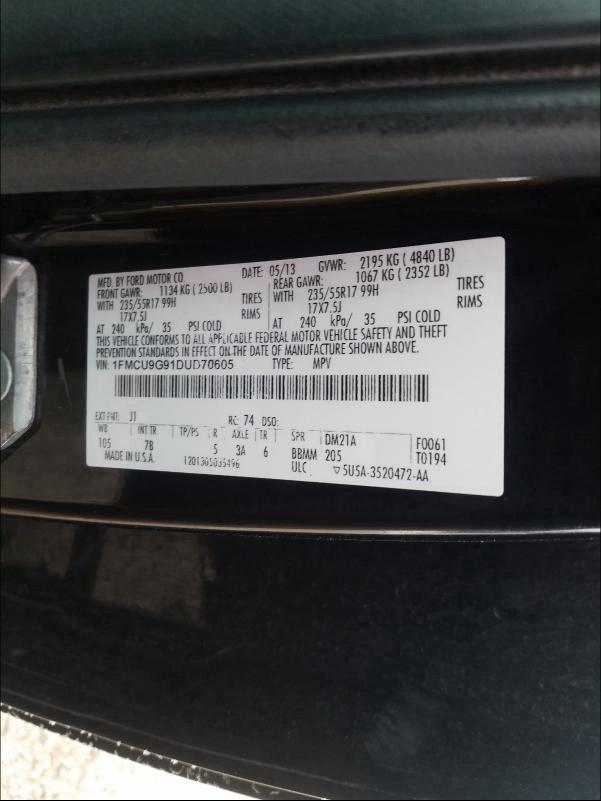 Photo 9 VIN: 1FMCU9G91DUD70605 - FORD ESCAPE 