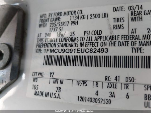 Photo 8 VIN: 1FMCU9G91EUC82493 - FORD ESCAPE 