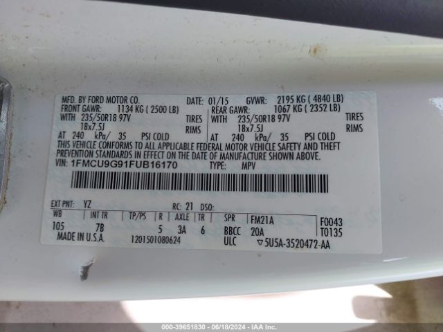 Photo 8 VIN: 1FMCU9G91FUB16170 - FORD ESCAPE 