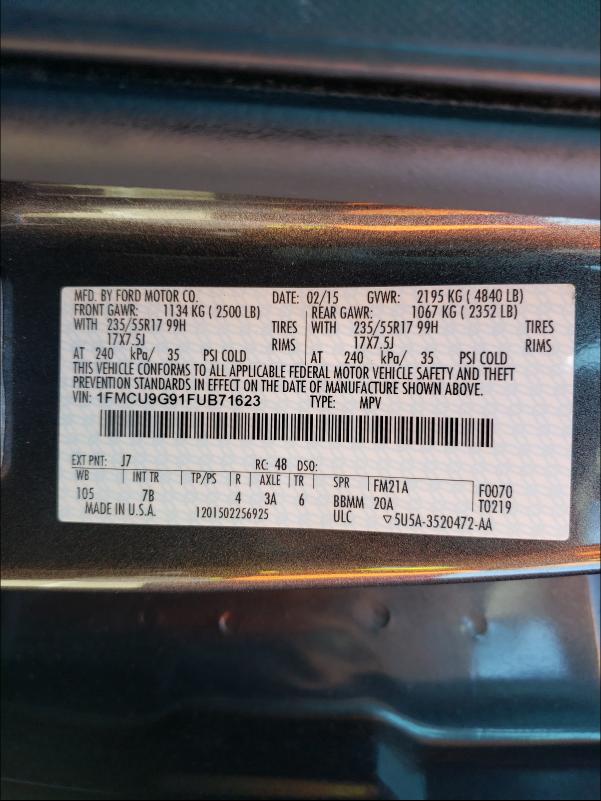 Photo 9 VIN: 1FMCU9G91FUB71623 - FORD ESCAPE SE 