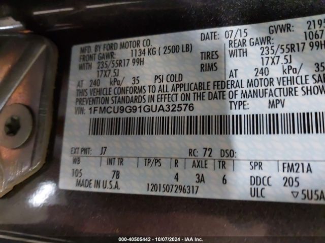 Photo 8 VIN: 1FMCU9G91GUA32576 - FORD ESCAPE 