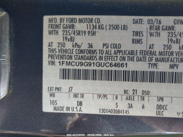 Photo 8 VIN: 1FMCU9G91GUC64661 - FORD ESCAPE 