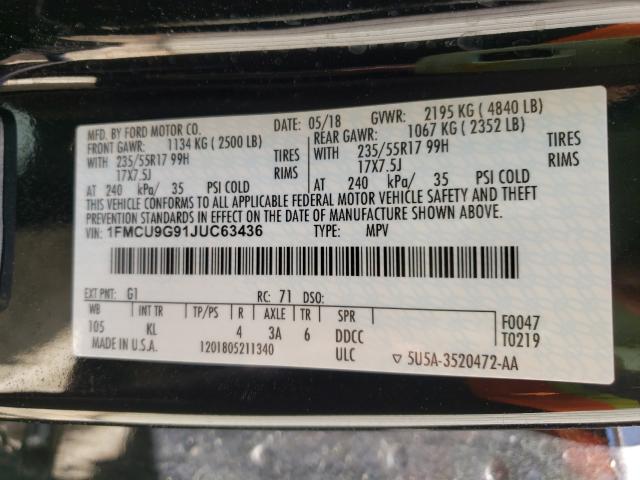 Photo 9 VIN: 1FMCU9G91JUC63436 - FORD ESCAPE SE 