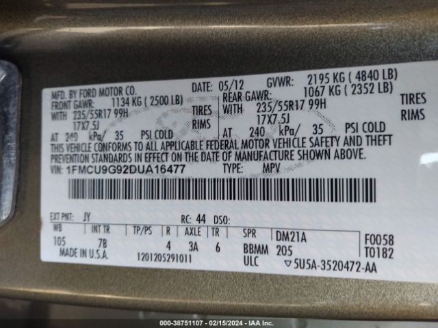 Photo 8 VIN: 1FMCU9G92DUA16477 - FORD ESCAPE 